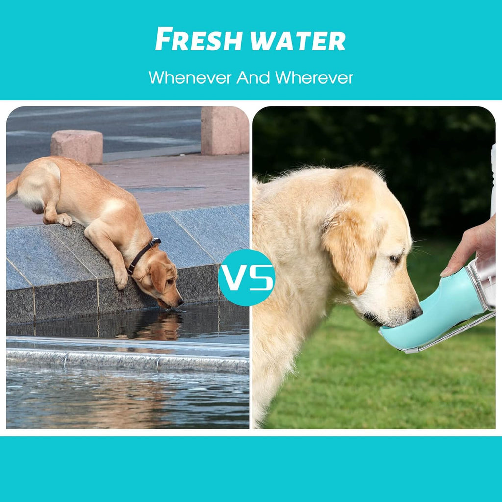 Dog Water Bottle, Leak Proof Portable Puppy Water Dispenser with Drinking Feeder for Pets Outdoor Walking, Hiking, Travel, Food Grade Plastic (19Oz Blue)