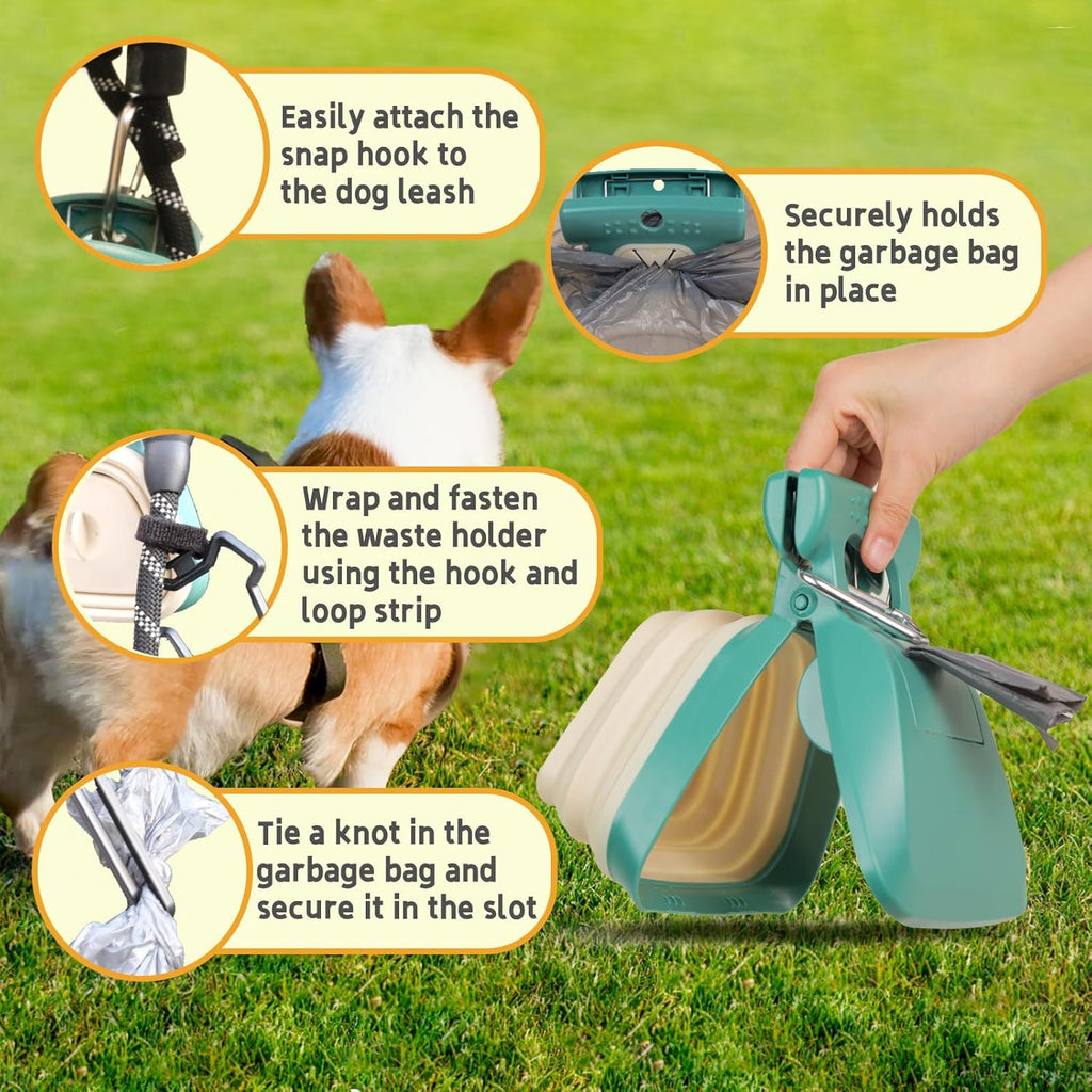 Large Pooper Scooper, Portable and Handheld Size for Walking Large and Small Dogs outside Yard or Travel Outdoors, Pup Poop Scoop with Container and 30Pcs Pet Waste Bag Attachment