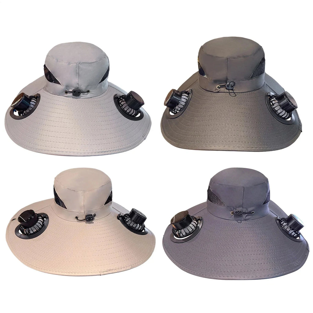 Solar & USB Powered Fan Outdoor Fishing Hat Sunscreen Sun Hat with Dual Fan New