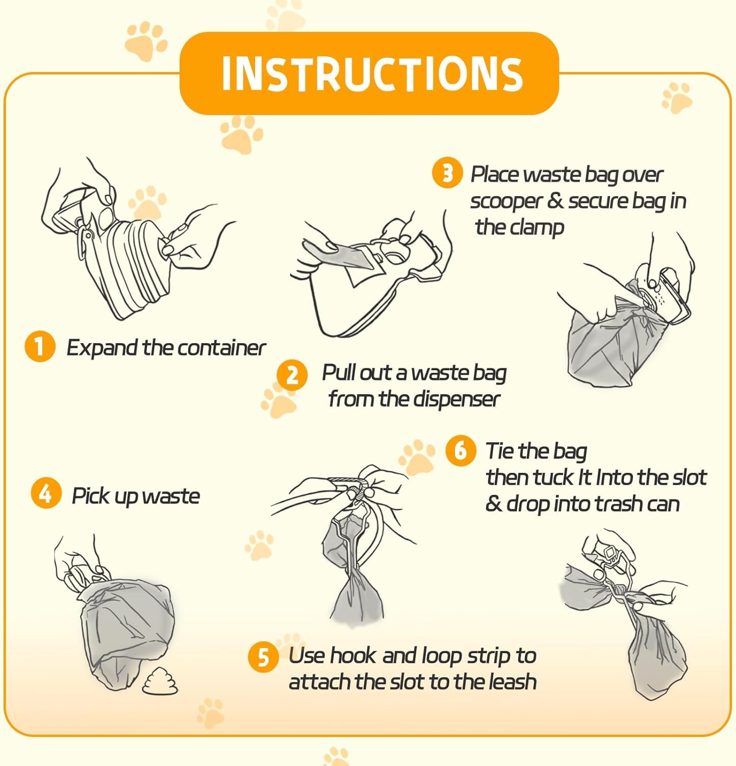 Large Pooper Scooper, Portable and Handheld Size for Walking Large and Small Dogs outside Yard or Travel Outdoors, Pup Poop Scoop with Container and 30Pcs Pet Waste Bag Attachment